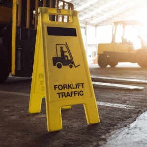 sign with forklift traffic written on it  